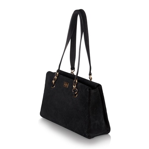 Borsa a tracolla Chanel usata pelle nabuk nera hardware oro Francia 2003