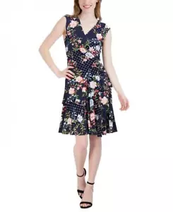 New $69 Robbie Bee Women's Knee Length Sleeveless V-Neck Fit & Flare Dress A4810 - Picture 1 of 16