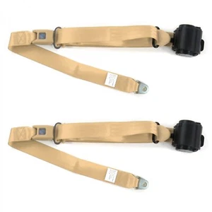 Jeep CJ/DJ 1953 - 1970 Standard 3pt Tan Retractable Bucket Seat Belt Kit - 2 Bel - Picture 1 of 1