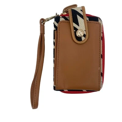 Cartera Muñequera Spartina 449 Daufuskie Island Negra Marrón Cremallera Alrededor Foto 1 de 4