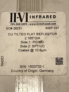 II-VI Infrared Tilted Flat CU Laser Reflector 2.165" Dia Mounted 1503732 PO/MO - Picture 1 of 2
