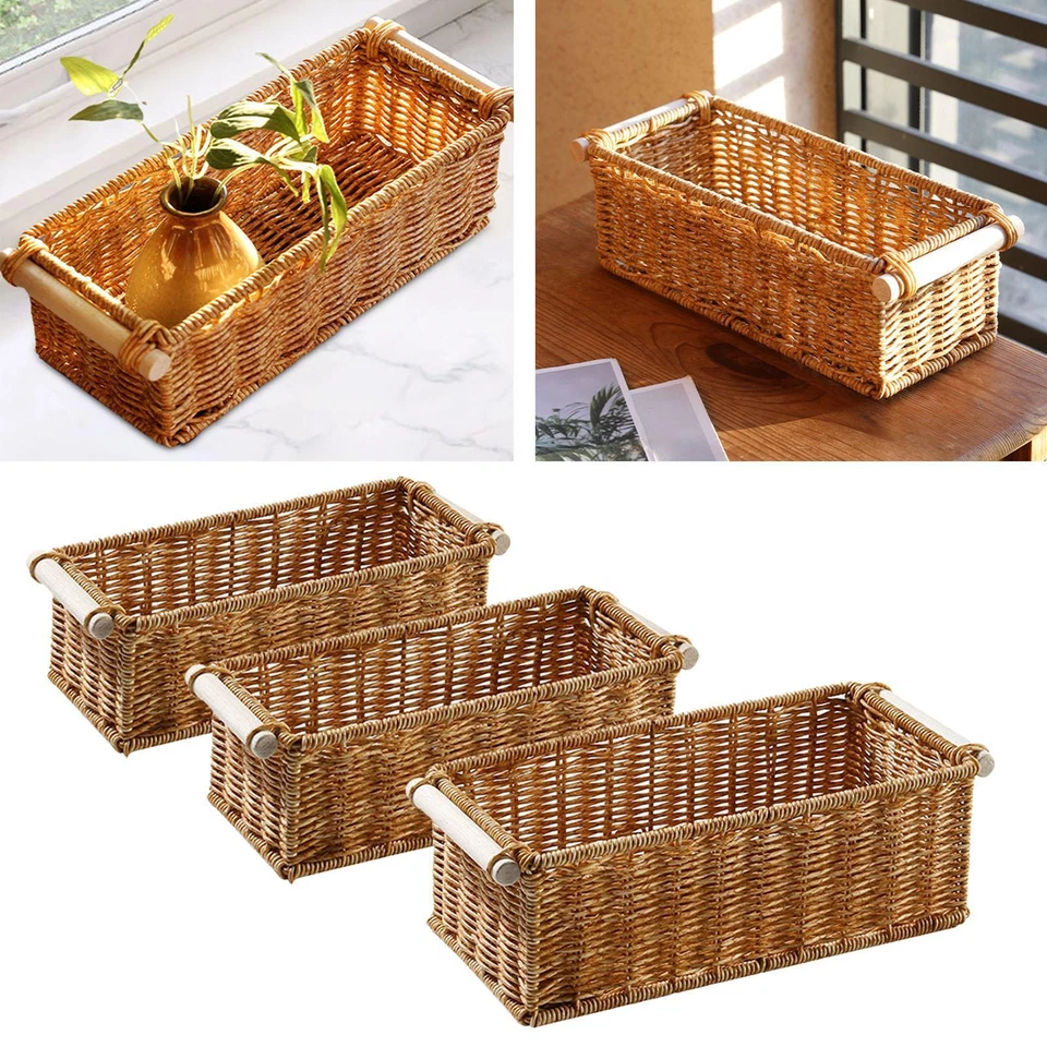 Imitation Rattan Storage Basket Long Narrow with Handles Woven Baskets Rattan - Image 1 of 1
