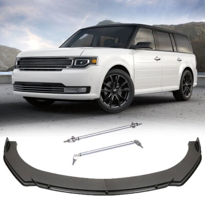 Truck Front Bumper Lip Splitter Carbon Style+Strut Rods For Ford Flex 2009-2019 - Image 1 of 4