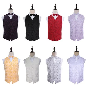 DQT Floral Wedding Waistcoat, Bow Tie, Pocket Square and Cufflinks 4pc Set - Picture 1 of 58