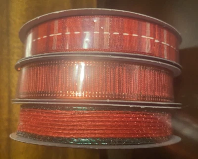 Simply Winter Christmas Ribbon 5/8" x 30 ft 3 packs Different Red prints New NIP - Image 1 of 3