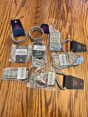 NOVO Lote de 10 Pulseiras Elásticas Tom Prata Bling Stones Paparazzi Todas Diferentes - Imagem 1 de 4