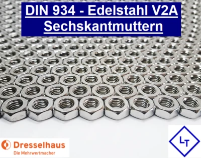 DIN 934 Edelstahl V2A A2 Sechskant Muttern M3 M4 M5 M6 M8 M10 M12 M16 M20 Mutter - Bild 1 von 4