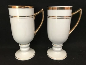 Vintage Empire Irish Porcelain 22k Gold Trimmed Mid Century Pedestal Coffee Cups - Picture 1 of 4