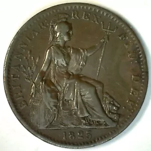 1825 Great Britain Copper Farthing Coin Extra Fine Circulated George IV XF - Picture 1 of 2