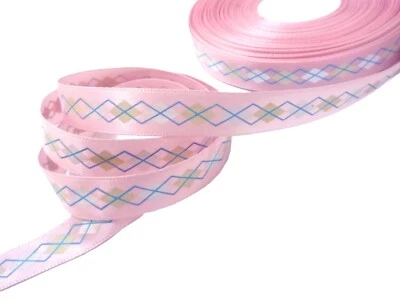 1/2" / 13mm width - 30yds Pink with Rhomb Printed Polyester Satin Ribbon PR38 - Image 1 of 4