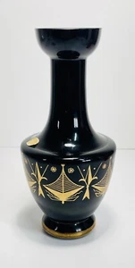 Böhmische schwarze Glasknospenvase gold vergoldet Vintage Wohndeko 8,5 Zoll - Bild 1 von 8