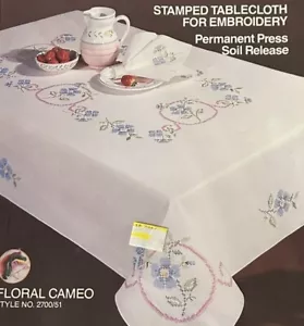 NOS Tobin Stamped Tablecloth For Embroidery Floral Cameo Oval 58”x 90” - Picture 1 of 3