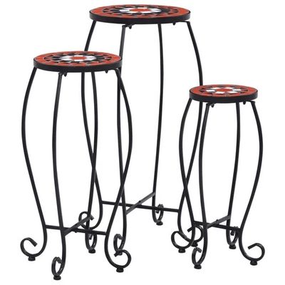 Table Set of 3 Terracotta and White Iron tube and ceramic tile - Image 1 of 4