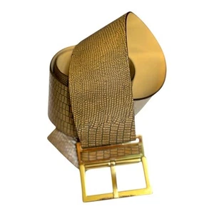 Banana Republic Tan Crocodile Embossed Leather Belt Gold Buckle Size Medium - Picture 1 of 13