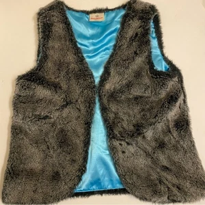 Hanna Andersson furry-dark brown Vest blue liner-150/size 12 - Picture 1 of 8