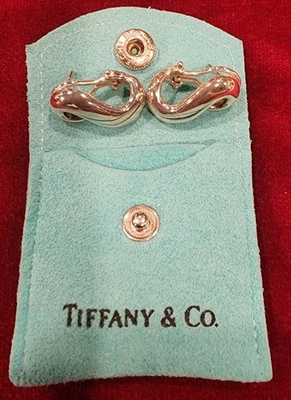 Vintage Tiffany & Co. Sterling Silver Infinity Figure 8 Omega Back Earrings With - Image 1 of 4