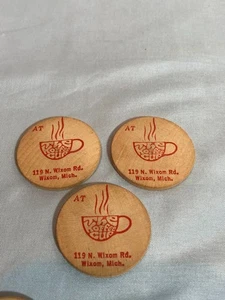 LOT of 3 Wooden Nickels The Koffee Cup - 1 Cup of Coffee #F13 - Picture 1 of 3
