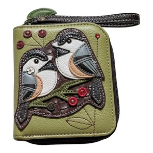Portafoglio CHALA con zip e giro da polso donna verde chickadee slot per carte di credito pelle - Foto 1 di 9