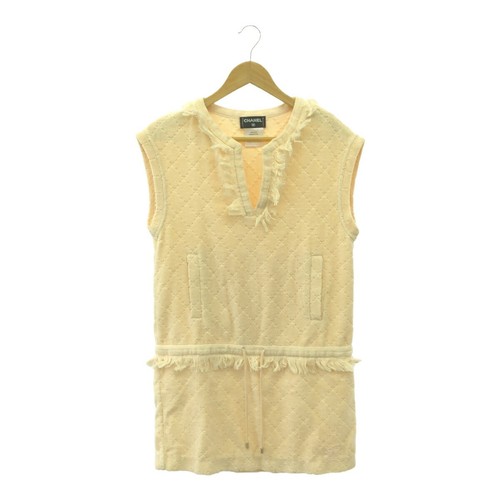 Chanel tunica abito smanicato P51318 taglia 38 pile tessuto cotone 100 colore panna