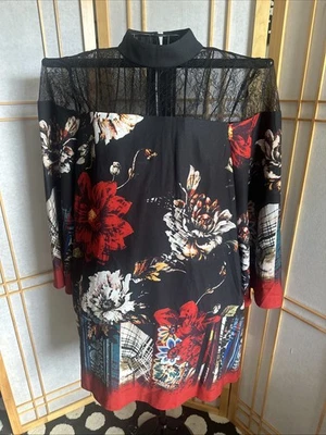 NICOLE MILLER New York Black Floral Upper Lace Stretch Shift Dress 12 EUC-MINT - Image 1 of 4