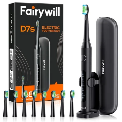 Cepillo de dientes eléctrico recargable sónico Fairywill 8 cabezales de cepillo 5 modos para viajes Foto 1 de 4