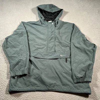Vintage Nike Jacket Womens Large (12-14) Teal Swoosh Nylon Windbreaker Hooded Foto 1 de 4