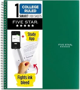 Five Star Spiral Notebook Plus Study App, 1 Subject, College Ruled Paper, 100 Sh - Picture 1 of 7