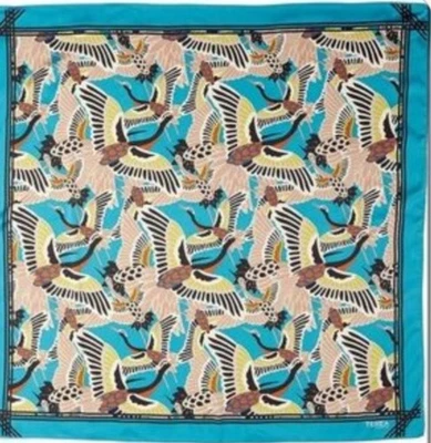 Bufanda Terea by Andrea Pitter estampado de pájaros 35x35 borde turquesa nueva con etiquetas Foto 1 de 3
