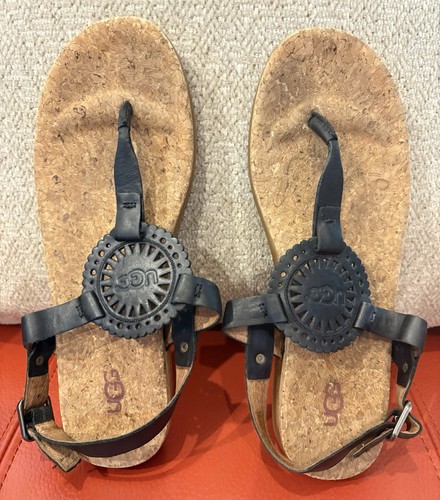 UGG Australia Ayden II sandali cinturino tanga pelle nera donna US TG 8 M