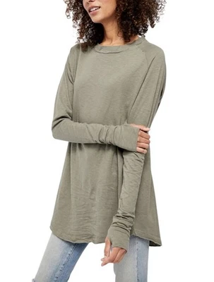 WE THE FREE Arden Tee Sz M Sage Green Raglan Sleeve Oversized Slub Knit Cotton - Image 1 of 4