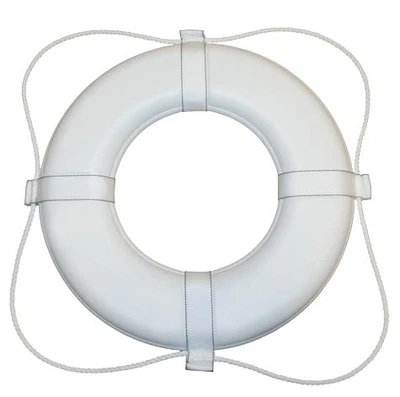 Taylor Made 361 Boat Vinyl Coated Foam Life Ring 24" White with Fits White Rope - Image 1 of 2