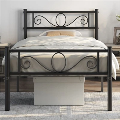 3ft Single Metal Bed Frame Iron Platform Bed w/ Headboard Slatted Support Black - Image 1 of 4