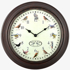 Esschert Design Wall Clock With Bird Stimmen Call Gezwitscher 30cm Natural Decor