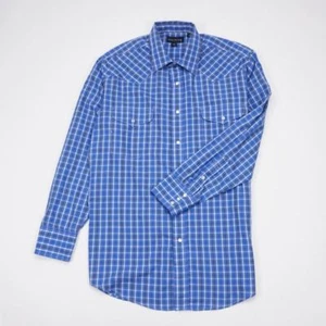 PANHANDLE SLIM Pearl Snap WESTERN Shirt Long Sleeve Blue Plaid Mens 15.5-34 - Picture 1 of 10