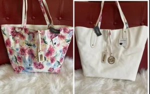 NEW BEBE LOGO REVERSIBLE FLORAL/ WHITE SHOULDER / TOTE  BAG  - Picture 1 of 13