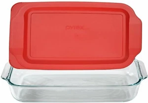 Oblongo Pyrex Basics 3 cuartos con cubierta roja KC12026, 2 PIEZAS-3QT - Imagen 1 de 4