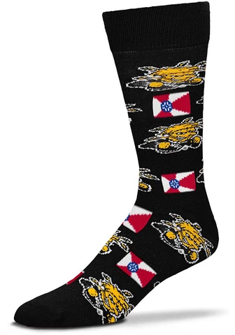 Wichita State Shockers Black State & Logos Allover Crew Socks Cover