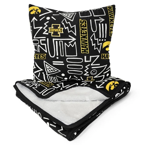 Iowa Hawkeyes Doodle Pop Poly Span Blanket and Pillow Combo Set Cover