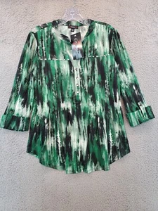 Cocomo Womens 3/4 Sleeve Green Black White Print V- Neck Tunic Blouse Size M - Picture 1 of 18