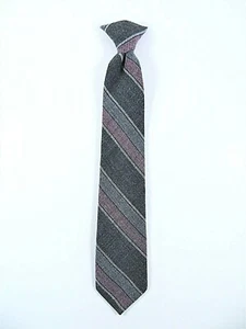 Youth Clip-On Necktie Wool Blend Gray Pink Diagonal Stripe Ready To Wear 17X3" - Picture 1 of 10