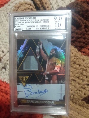 2021 Topps WWE Fully Loaded Santos Escobar Trash Can Relic Auto /50 - Image 1 of 2