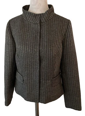 Chaqueta Coldwater Creek Blazer Gris Metálico Plateado Mezcla Lana Espiga Talla L Foto 1 de 4