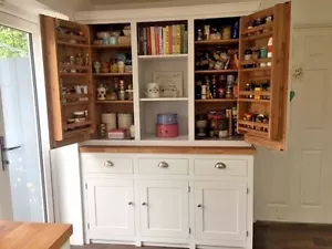 Larder Pantry Cupboard Solid Wood Spice Racks Painted with Solid Oak Worktop - Picture 1 of 4