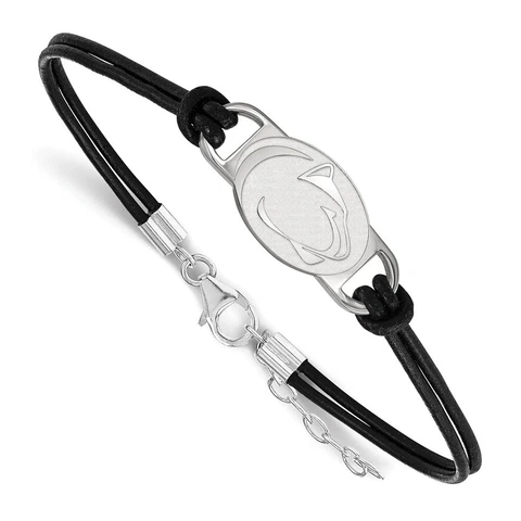 Penn State University Nittany Lions Mascot Logo Sterling Silver Leather Bracelet Cover