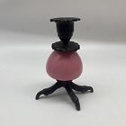 Antique Victorian Cast Iron Bird Claw Pink Glass Candle Holder
