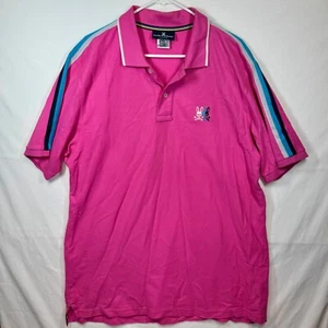 Psycho Bunny Polo Golf Shirt Striped Sleeve Logo Pink Pima Cotton Size 8 US XXL - Picture 1 of 11