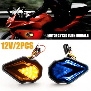 Pair Motorcycle Flush Mount Turn Signal Indicator Blinker Blue Amber LED Light - Picture 1 of 12