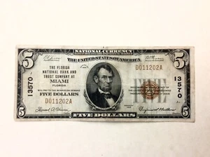 1929 $5 Florida National Bank & Trust Company At Miami #13570 cd - Picture 1 of 2