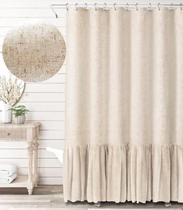 Linen Farmhouse Shower Curtain with a Ruffle Shower Curtain for Bathroom, Beige - Picture 1 of 12