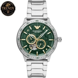 New Emporio Armani Green Skeleton Meccanico Automatic Mens Steel Watch AR60053 - Picture 1 of 3